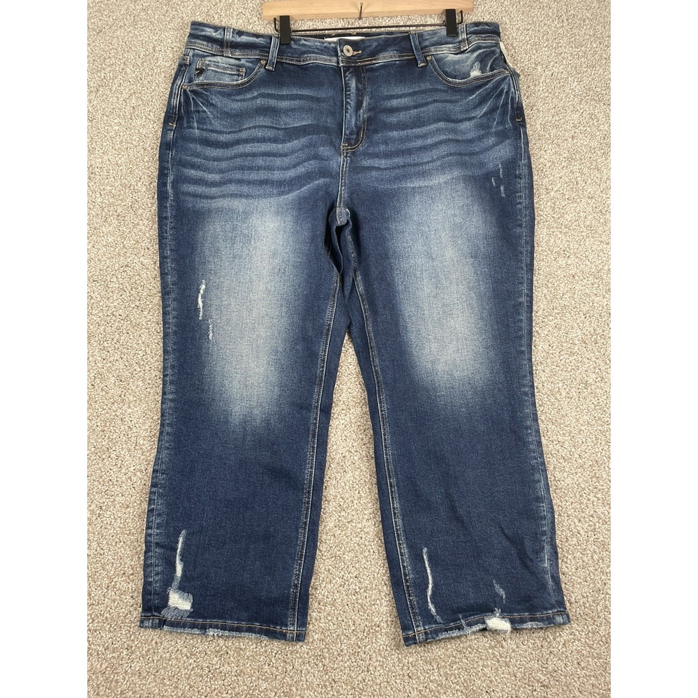 Maurices KanCan High Rise Slim Straight Cropped Jeans 20W Distressed Raw Hem